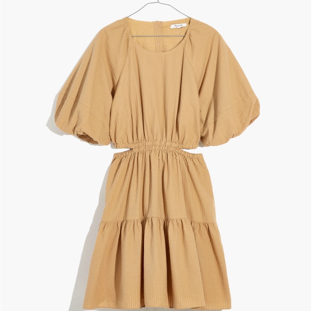Madewell Cotton Seersucker Puff-Sleeve Cutout Mini Dress